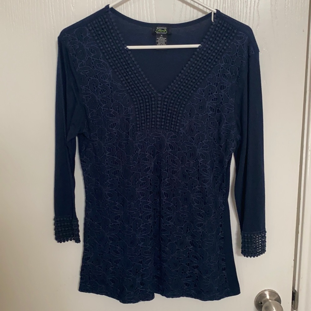 Navy blue lace front blouse